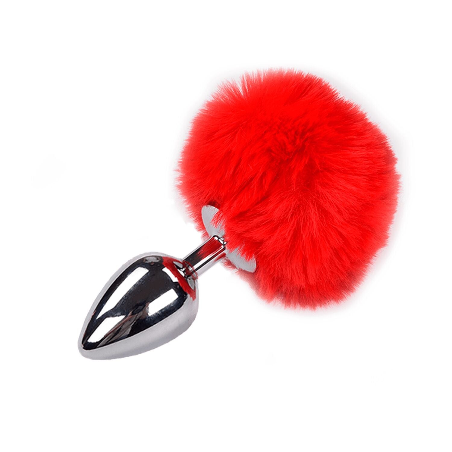 Metal Anal Plug Rabbit Tail Alive Fluffy Plug L Red, diameter 3.9 cm