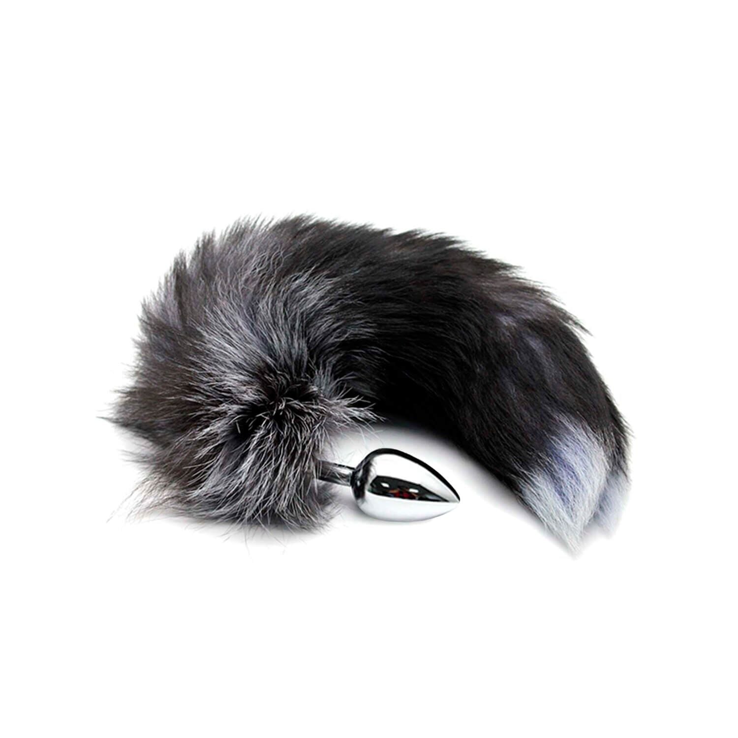 Metal Anal Plug Fox Tail Alive Black And White Fox Tail S, diameter 2.9 cm