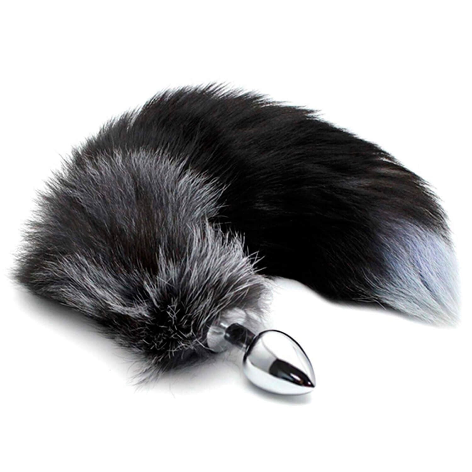 Metal Anal Plug Fox Tail Alive Black And White Fox Tail M, diameter 3.4 cm
