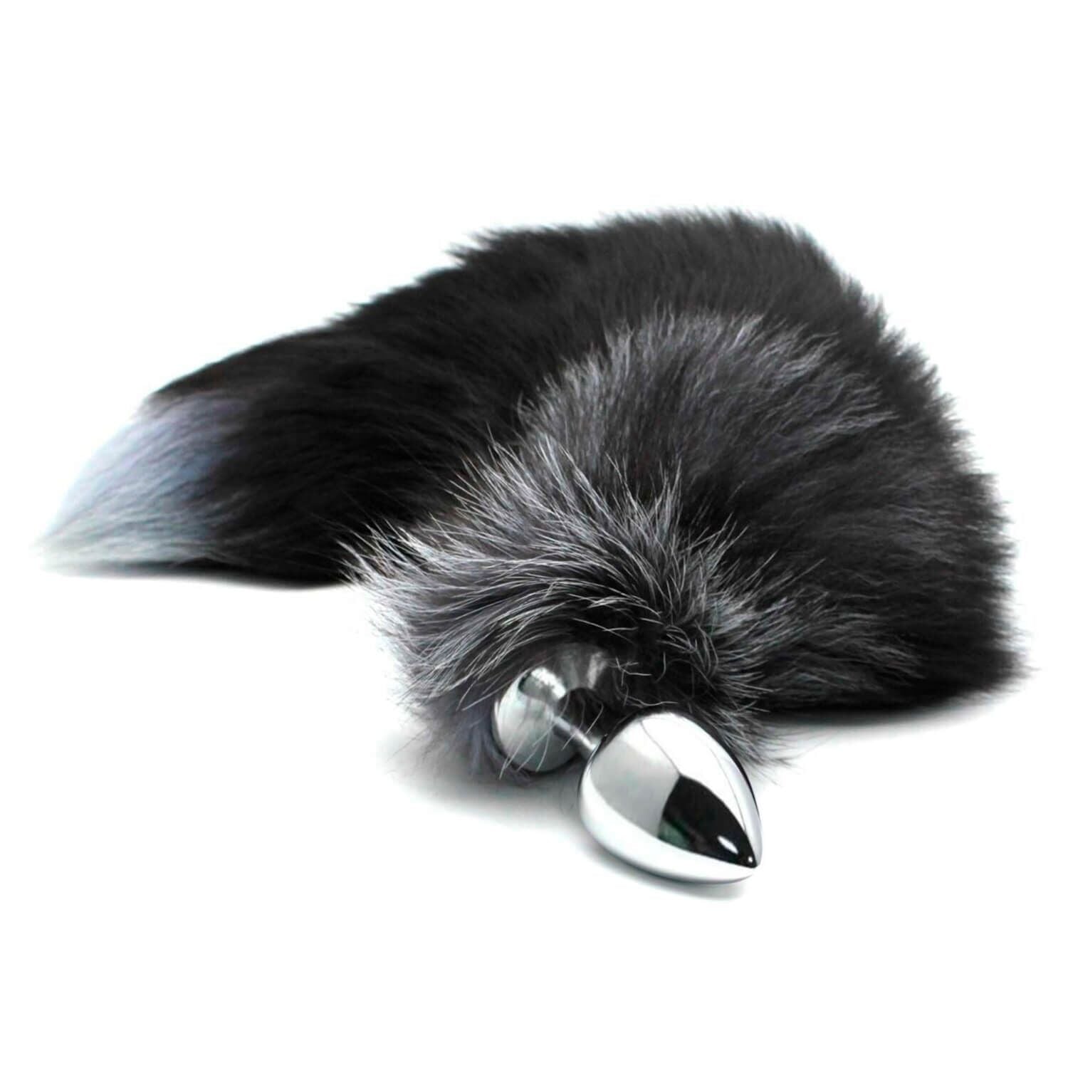 Metal Anal Plug Fox Tail Alive Black And White Fox Tail L, diameter 3.9 cm