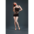 One-shoulder mini dress Moonlight Model 12 XS-L Black, vertical fringe
