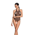 Bodystocking large fishnet Passion BS087 black, open back, halter, with crotch opening