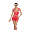 Bodystocking Mini Dress with Butterflies Passion BS090 One Size Red