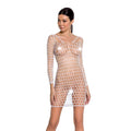 Bodystocking dress with deep collar Passion BS093 white, long sleeves