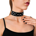 Genuine Leather Collar with Studs and Rhinestones Art of Sex - Jenna Collar, Black