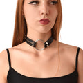 Choker with metal ring and spikes made of genuine leather Art of Sex - Ruby, color Black