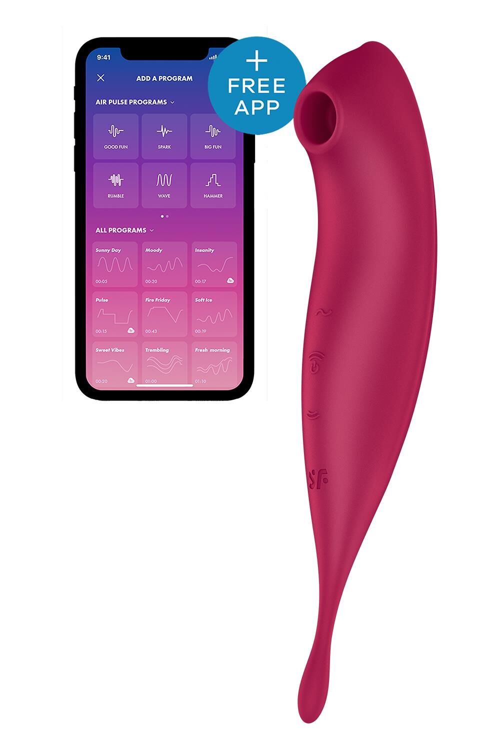 Satisfyer Twirling Pro+ Smart Clitoral Vibrator with Vacuum Stimulation dark red
