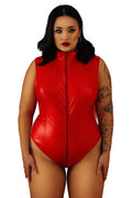 Red "Daring Stella" Patent Leather Bodysuit XL, Full Body Zipper