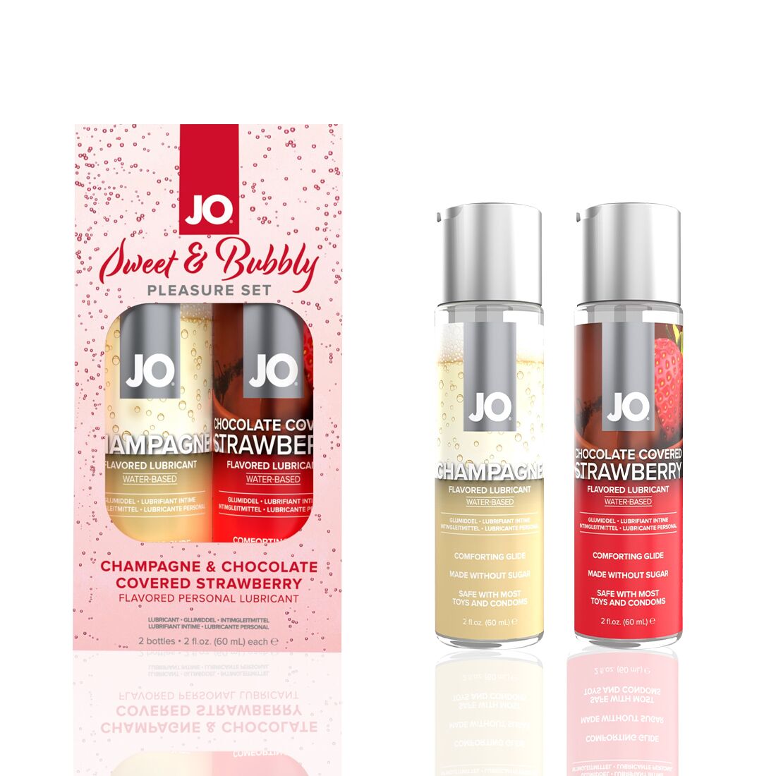 JO Sweet & Bubbly Lubricants Set — Champagne & Chocolate Covered Strawberry (2×60 ml)