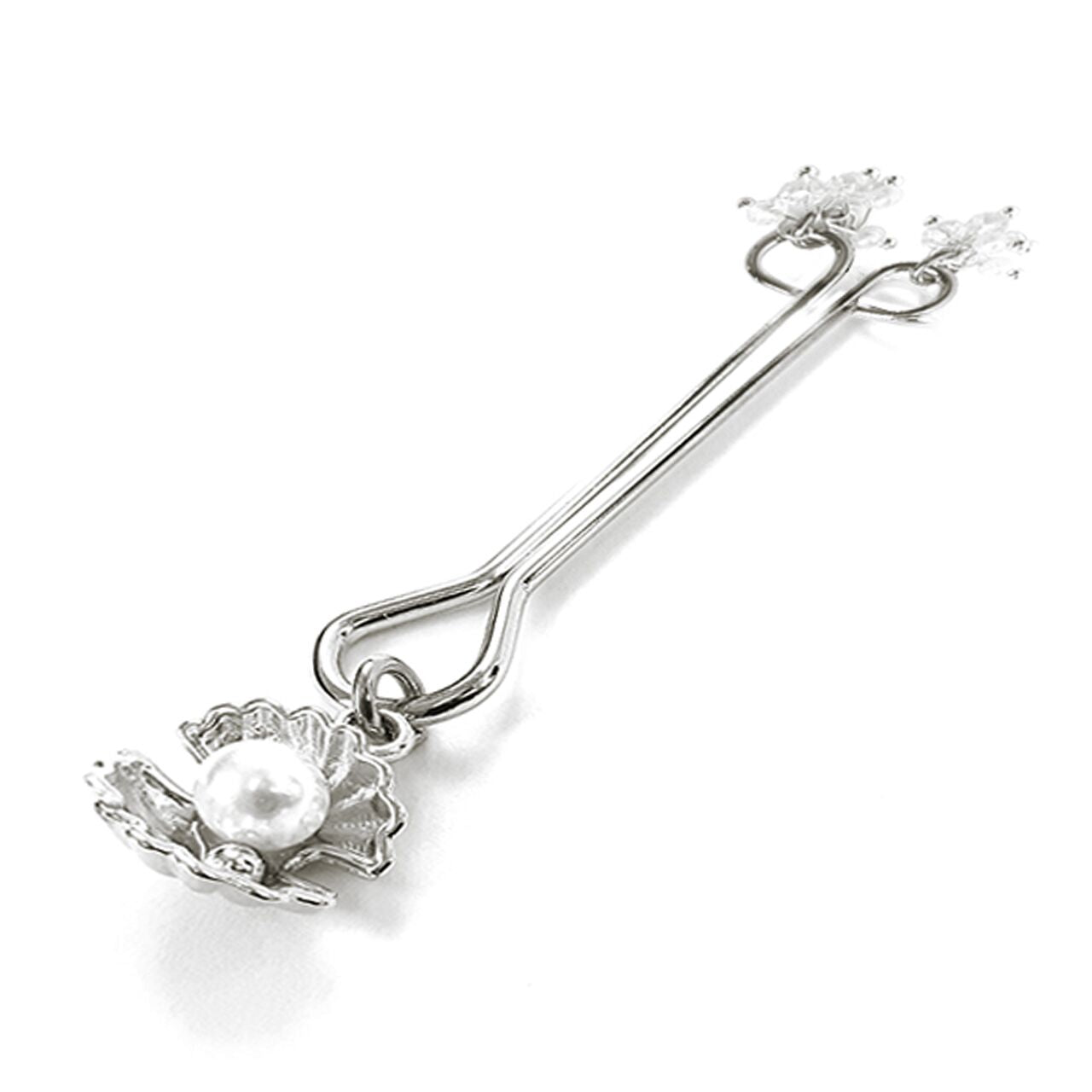 Clitoral clamp, pearl with shell and crystals, Art of Sex - Margie clit clamp, Silver