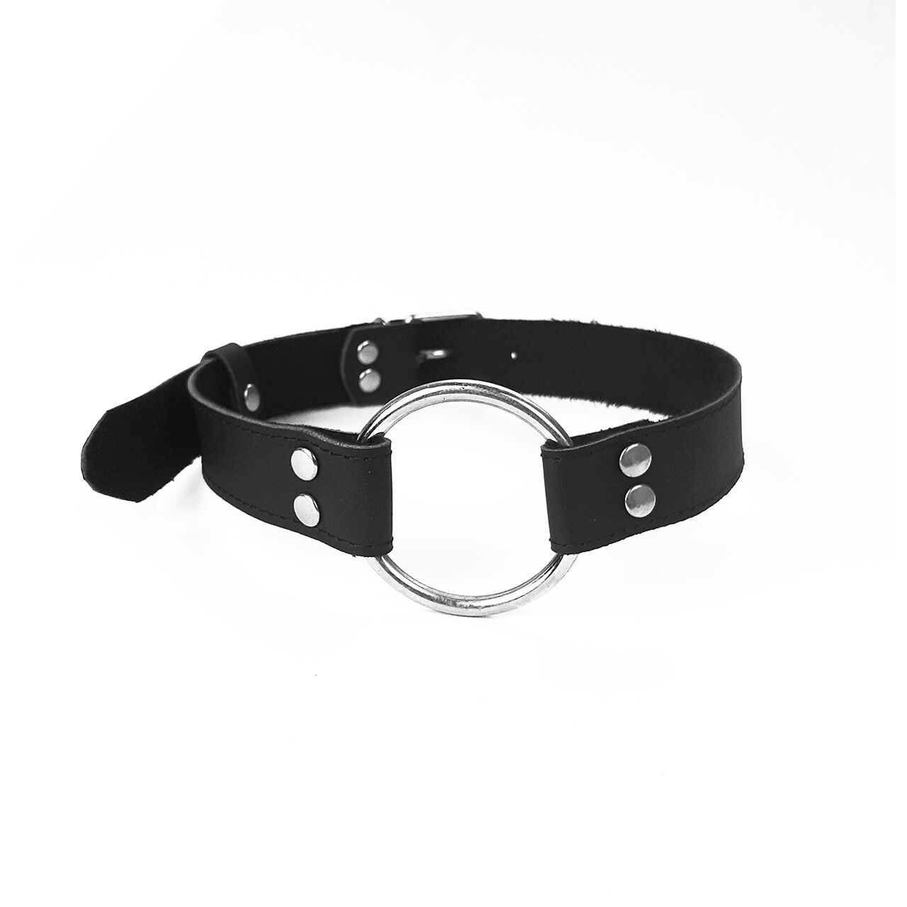 Gag Ring Metal on Straps Art of Sex – Black, Genuine Leather