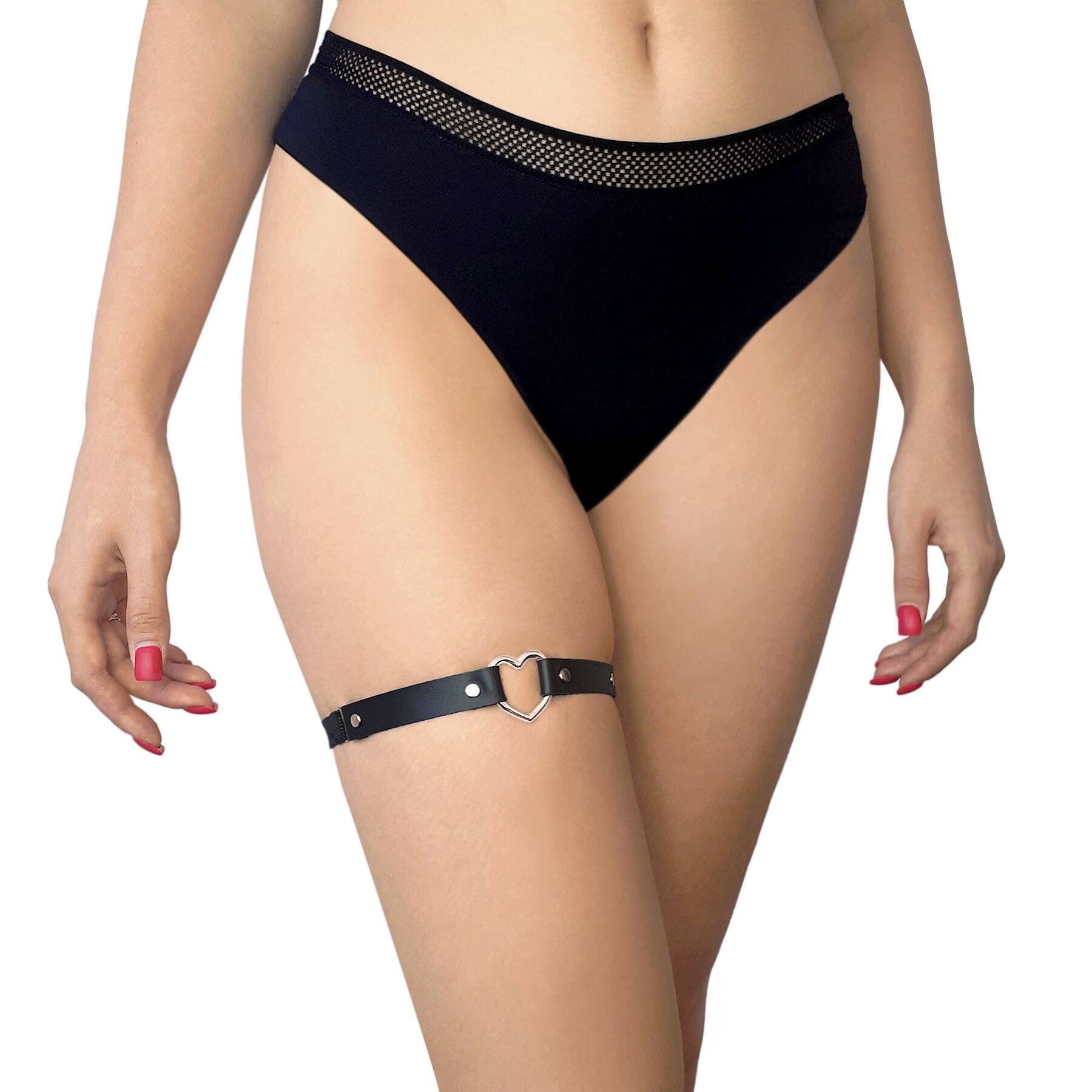 Leather Garter for Leg Heart Art of Sex - Terri, Black (1pc.)