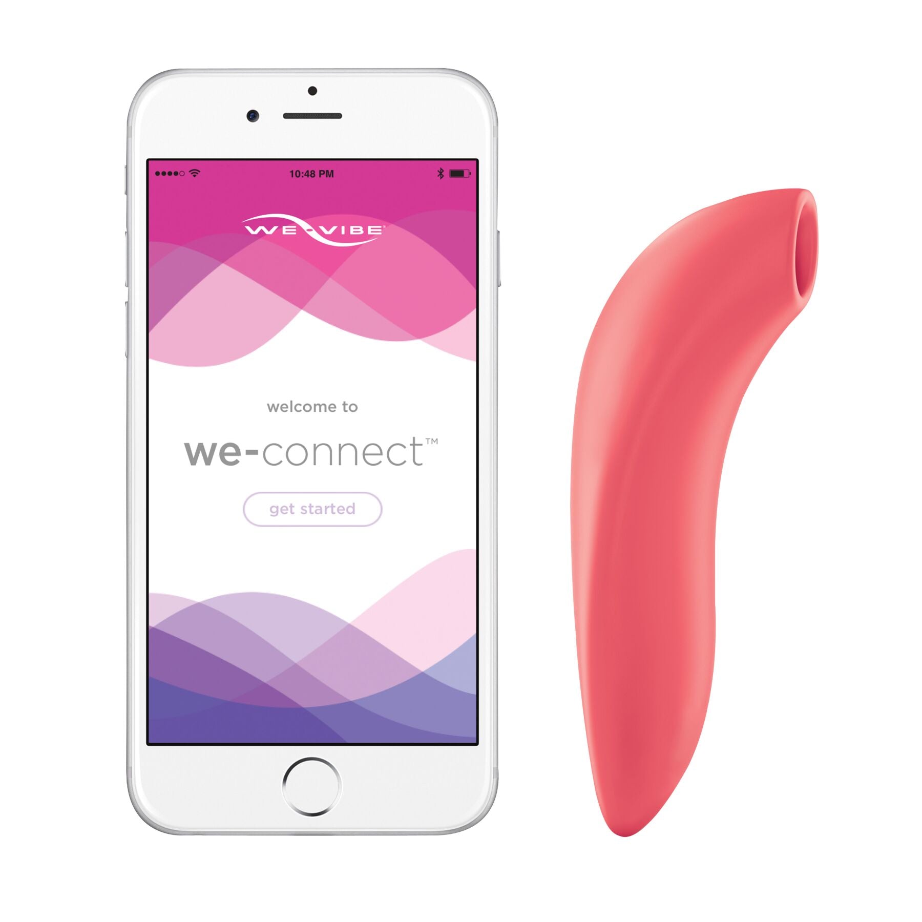 We-Vibe Melt Coral vacuum smart stimulator for couples, convenient to combine with penetrative sex