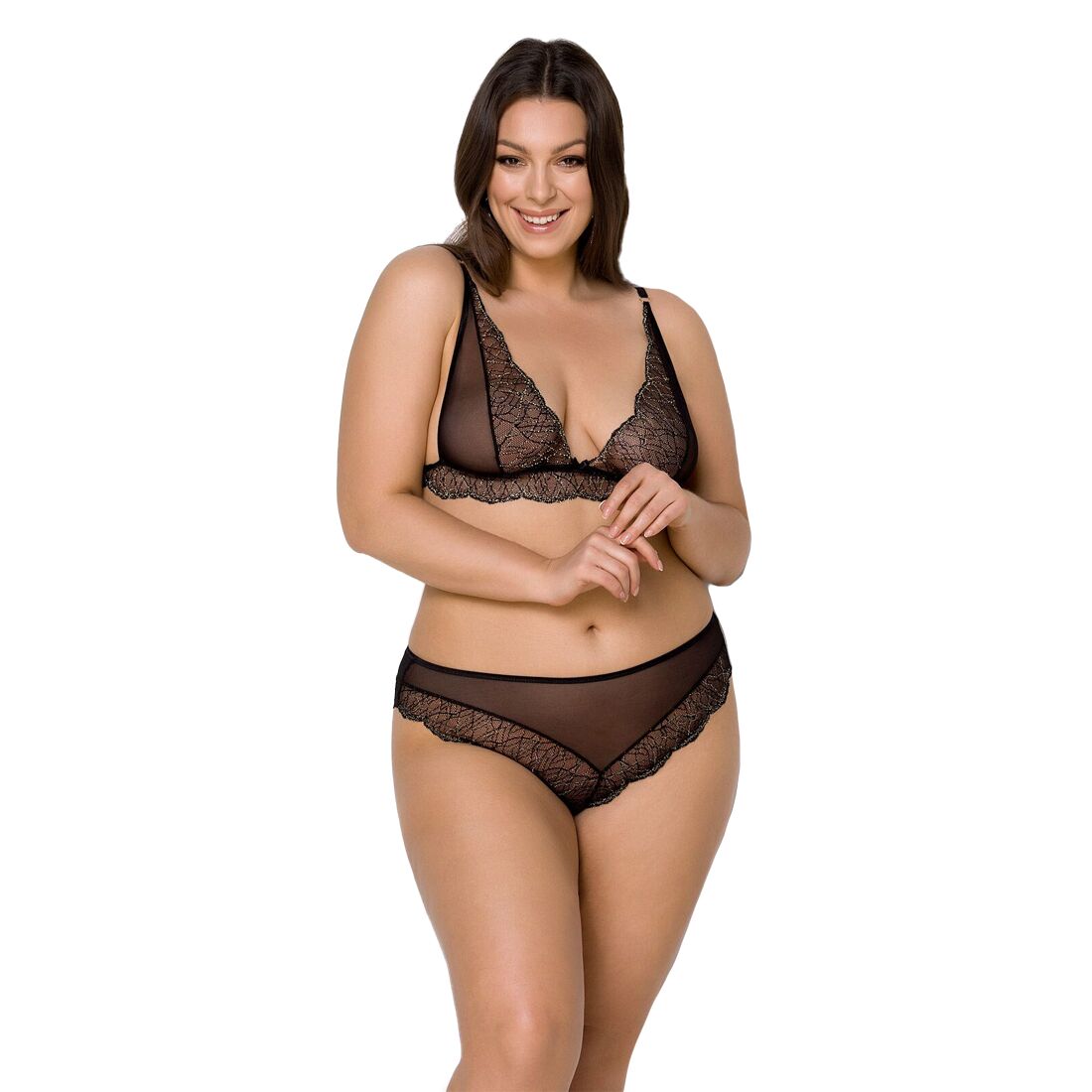 Lingerie set Passion AMBERLY SET 6XL/7XL black, bra, brazilian panties, lurex thread