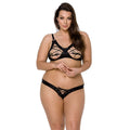 Eco-leather set Passion CELINE BIKINI 4XL/5XL black, open bra, thong with lacing