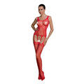 Bodystocking Passion ECO BS007 red, with access, silhouette pattern, imitation garters