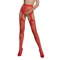 Erotic bodystocking tights Passion ECO S001 red, with opening, butterfly decoration, garters