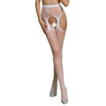 Erotic bodystocking tights Passion ECO S001 white, with crotchless opening, butterfly decor, garters