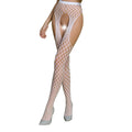 Erotic bodystocking tights Passion ECO S003 white, with open crotch, imitation suspenders