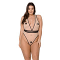 Bodysuit Passion VIENA BODY 4XL/5XL, beige, contrasting, bows, mesh insert, open buttocks