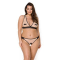 Lingerie set Passion VIENA SET 6XL/7XL, beige, bra, thong with opening, bows