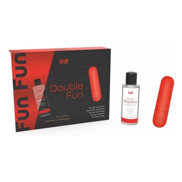 Intt DOUBLE FUN Set: Vibrating Bullet (10 Modes, Rechargeable), Strawberry Water-Based Lubricant