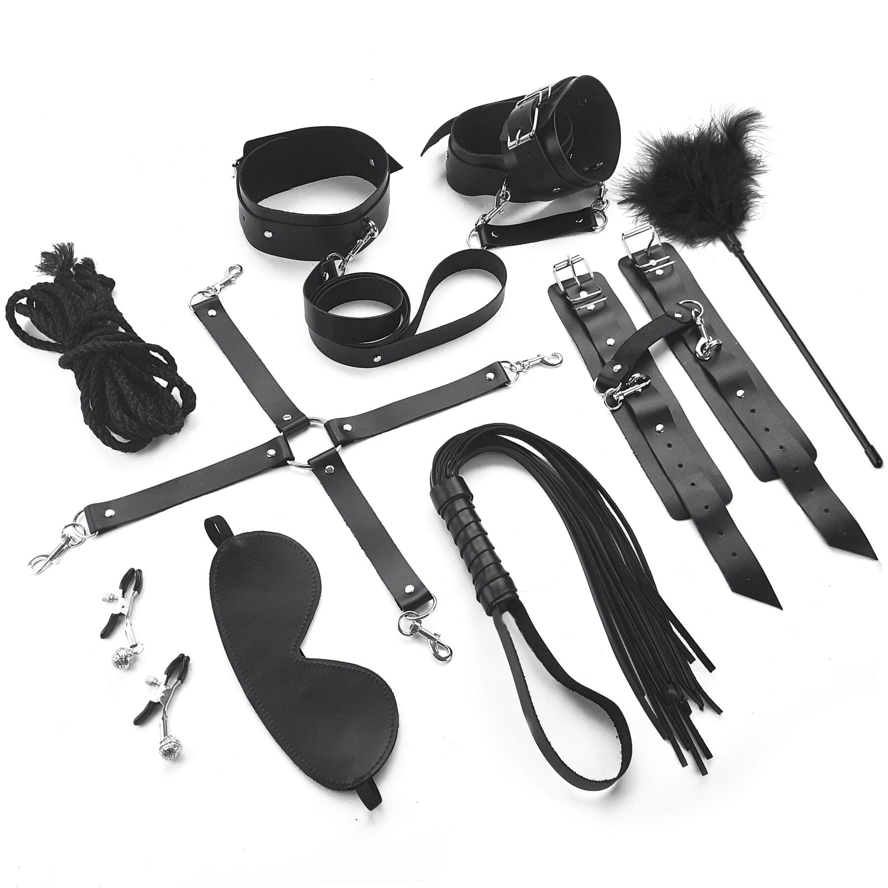 BDSM Art of Sex Set - Leather, 10 items, black, genuine leather