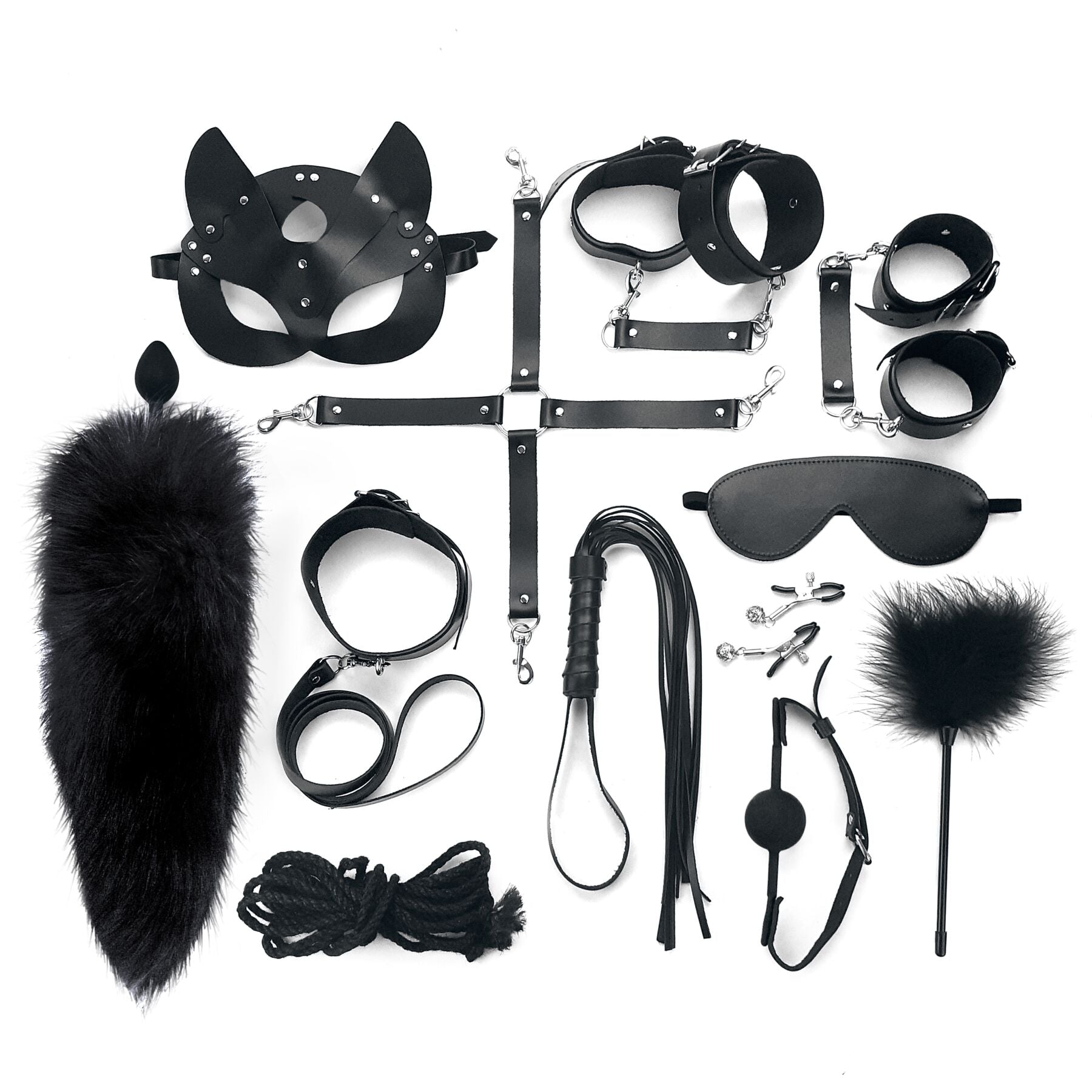 BDSM Art Of Sex Set – Maxi BDSM Set Leather, 13 items, black, genuine leather