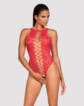 Lacy bodystocking with lacing effect Obsessive B120 teddy red S/M/L, red
