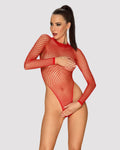 Mesh Bodystocking with Long Sleeves Obsessive B126 Teddy Red XL/XXL, Red