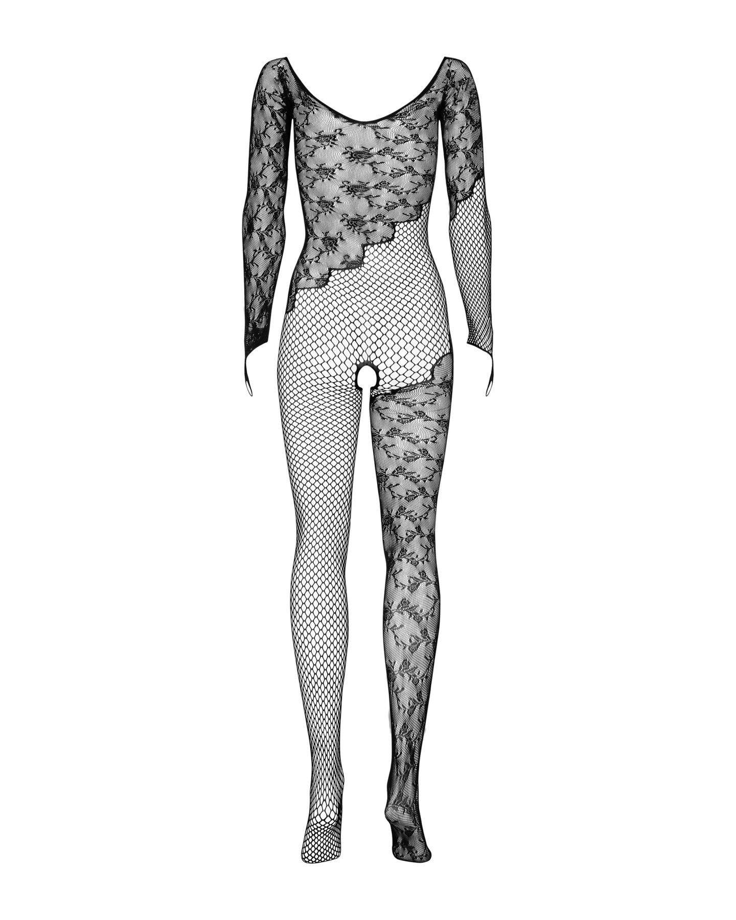 Bodystocking Obsessive Bodystocking F210 S/M/L black, fingerless sleeves, mesh, colored lace