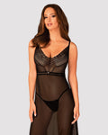 Sheer long chemise Obsessive Estiqua chemise M/L, black, asymmetrical cut