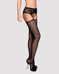 Fishnet stockings with lace garter belt Obsessive Garter stockings S307 XL/XXL, black