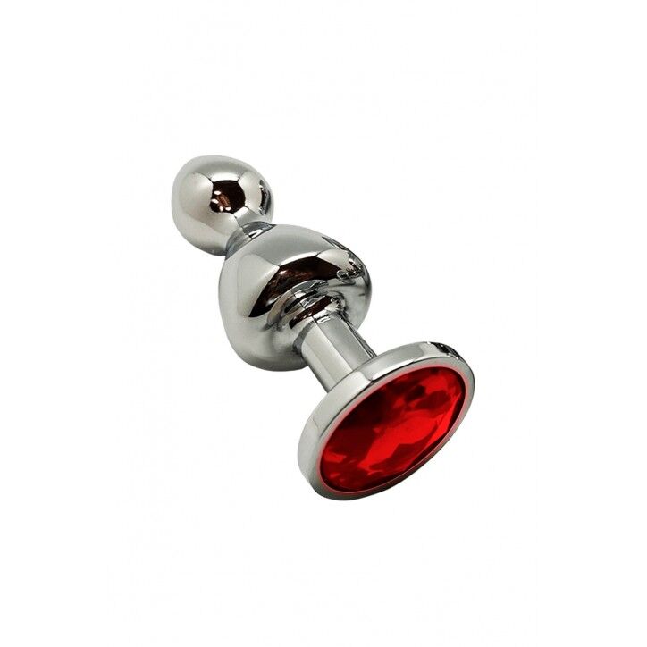 Metal Anal Plug Wooomy Lollypop Double Ball Metal Plug Red S, diam. 2.8 cm, length 8.5 cm