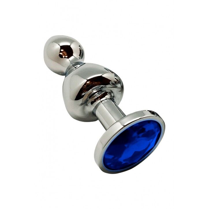 Metal Anal Plug Wooomy Lollypop Double Ball Metal Plug Blue L diameter 3.5 cm, length 10.5 cm
