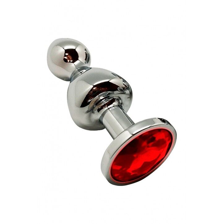 Metal Anal Plug Wooomy Lollypop Double Ball Metal Plug Red L diameter 3.5 cm, length 10.5 cm
