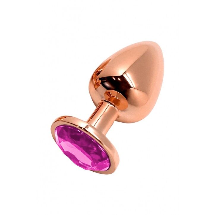 Wooomy Tralalo Rose Gold Metal Anal Plug Magenta M, diameter 3.4 cm, length 8 cm