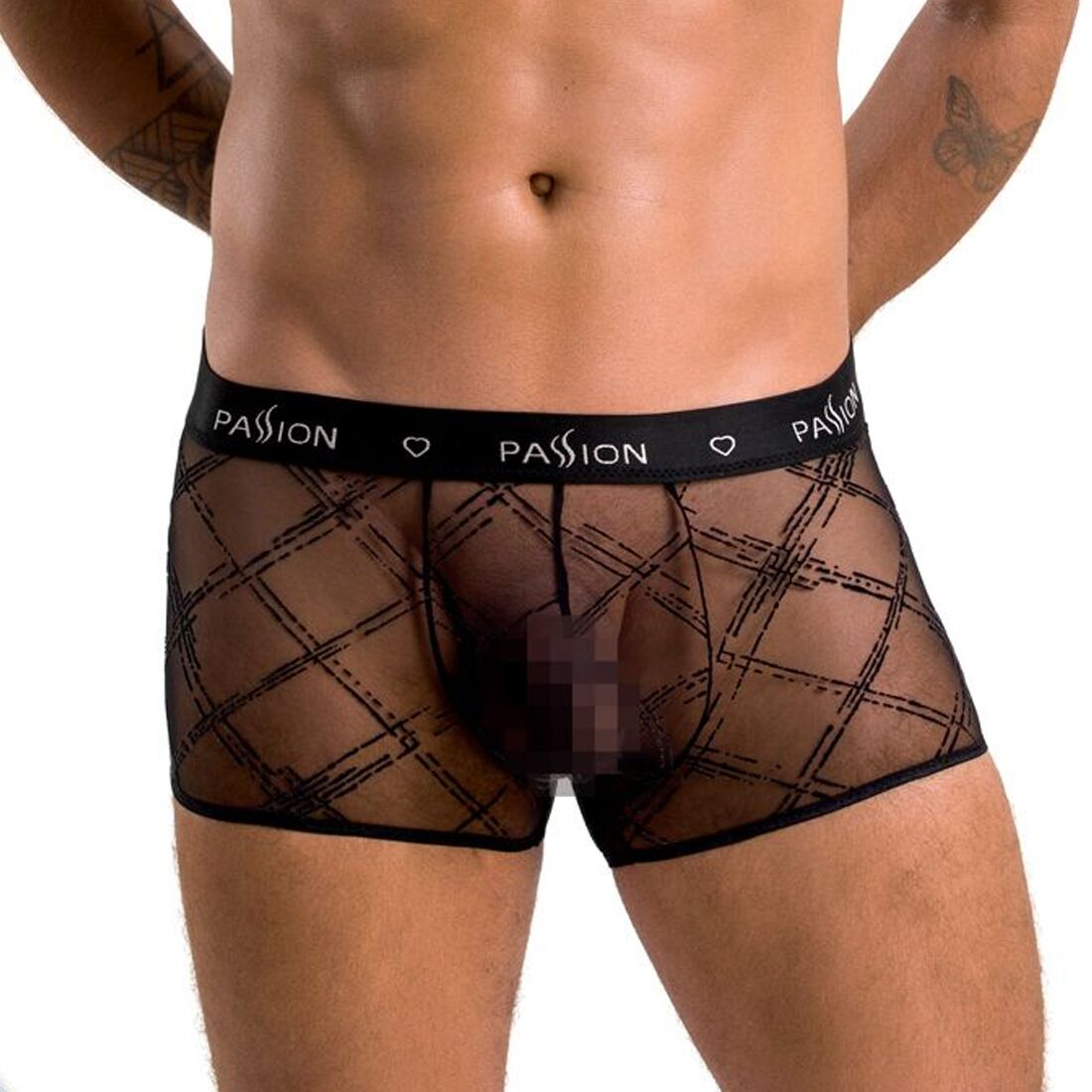 Men's Sheer Boxers Passion 032 SHORT JAMES L/XL Black, mesh