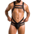 Men's erotic mesh bodysuit Passion 045 VICTOR XXL/XXXL Black, eco-leather, mesh