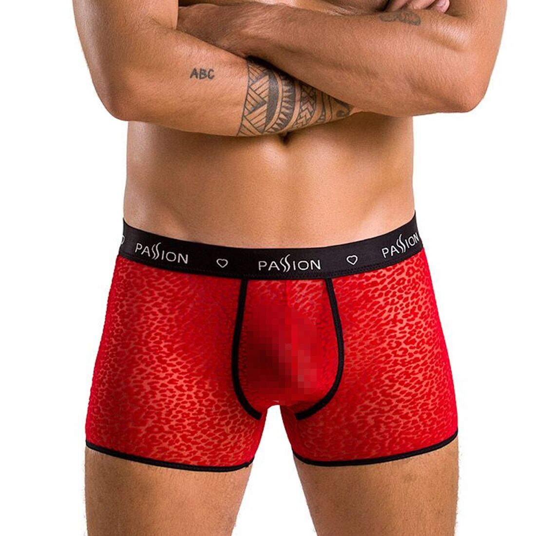 Men's Transparent Boxer Shorts Passion 046 SHORT PARKER XXL/XXXL Red, mesh, leopard print