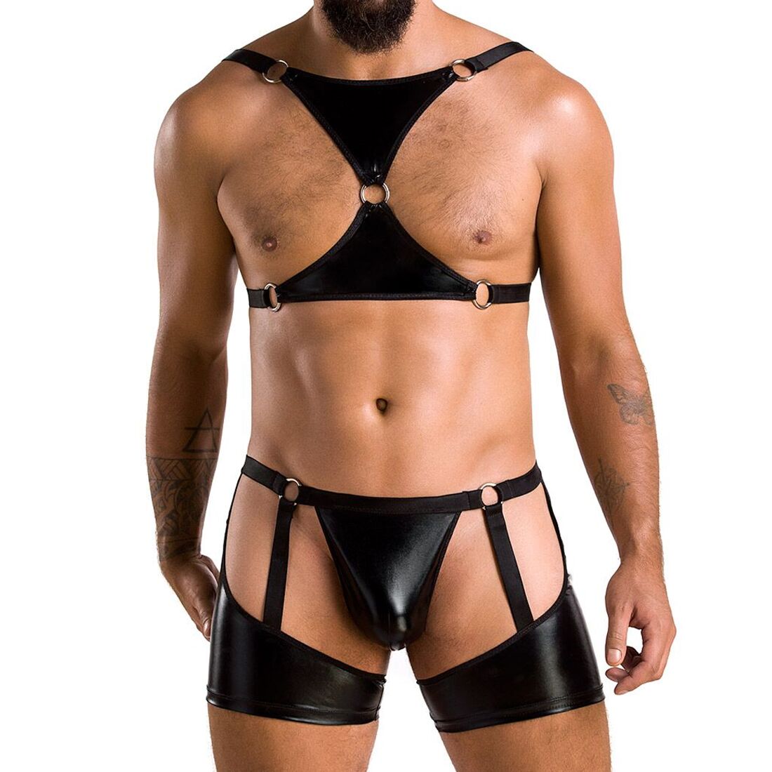 Passion 047 SET JOHN L/XL Black erotic men's lingerie set, briefs, harness