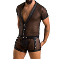 Men's Mesh Lingerie Set Passion 052 SET MICHAEL S/M black, shirt, boxers, rivets