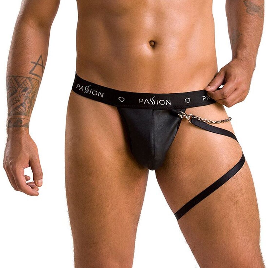 Men's tanga briefs with garter belt Passion 058 THONG BILL S/M Black