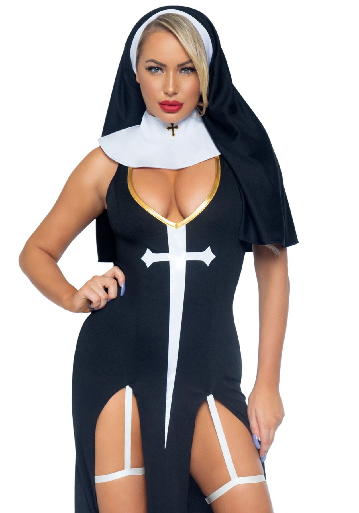 Leg Avenue Sultry Sinner Nun Costume L, dress, headpiece, collar