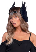Leg Avenue Feather headband Black with feathers and genuine leather