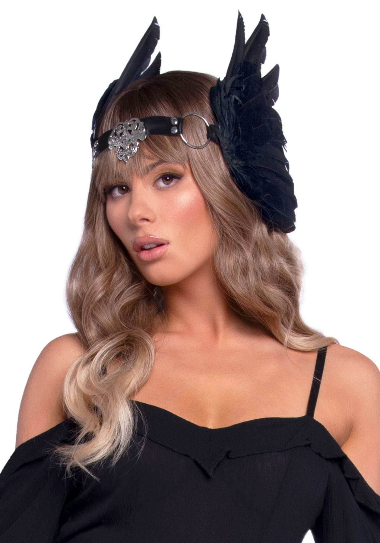 Leg Avenue Feather headband Black with feathers and genuine leather