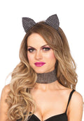 Leg Avenue Cat ear headband & choker set with rhinestones, wide choker and ears