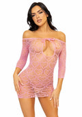 Leg Avenue Heart Net Mini Dress Pink, tie closure, open shoulders, one size