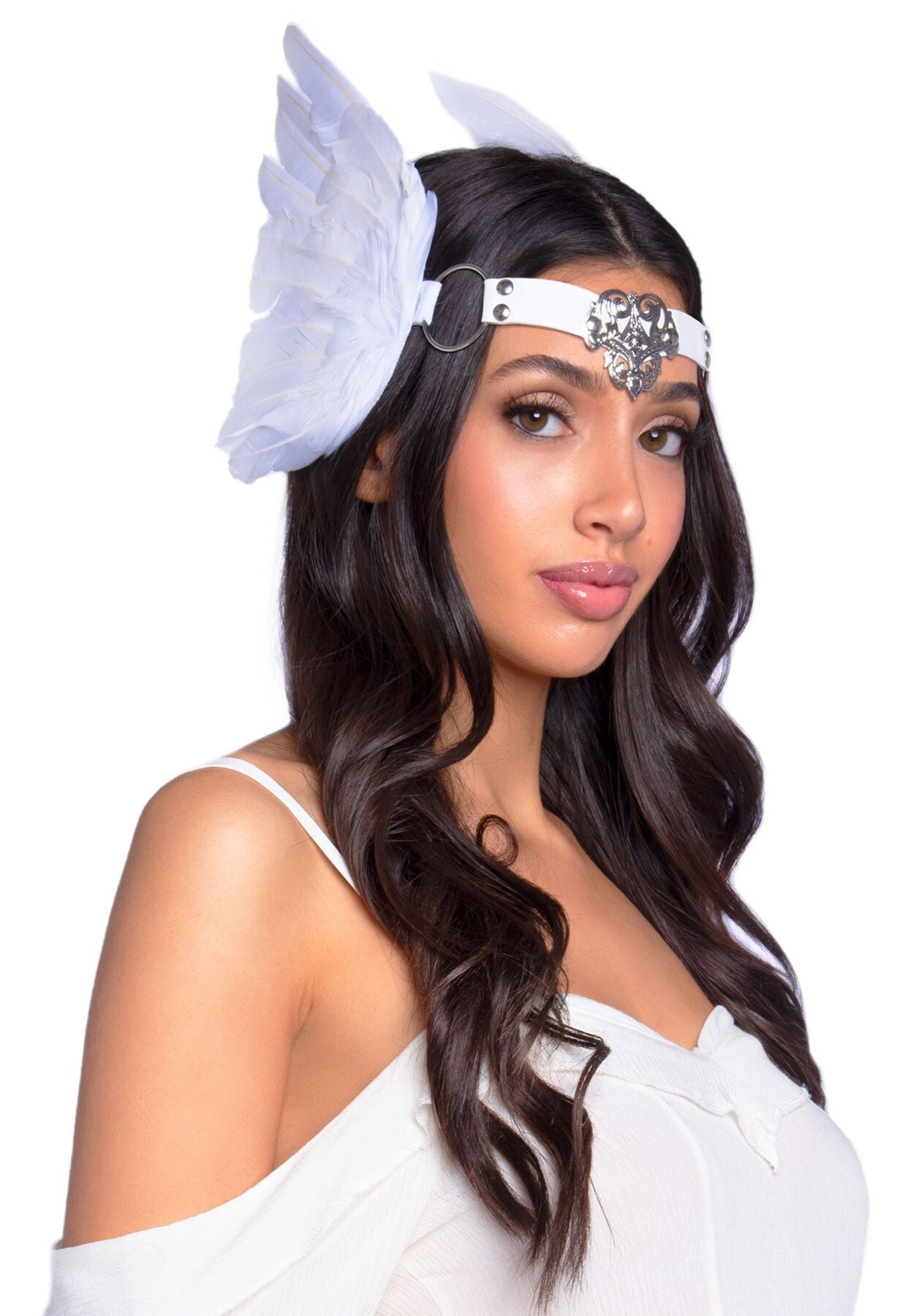 Leg Avenue Feather Headband White with wings, feathers and genuine leather