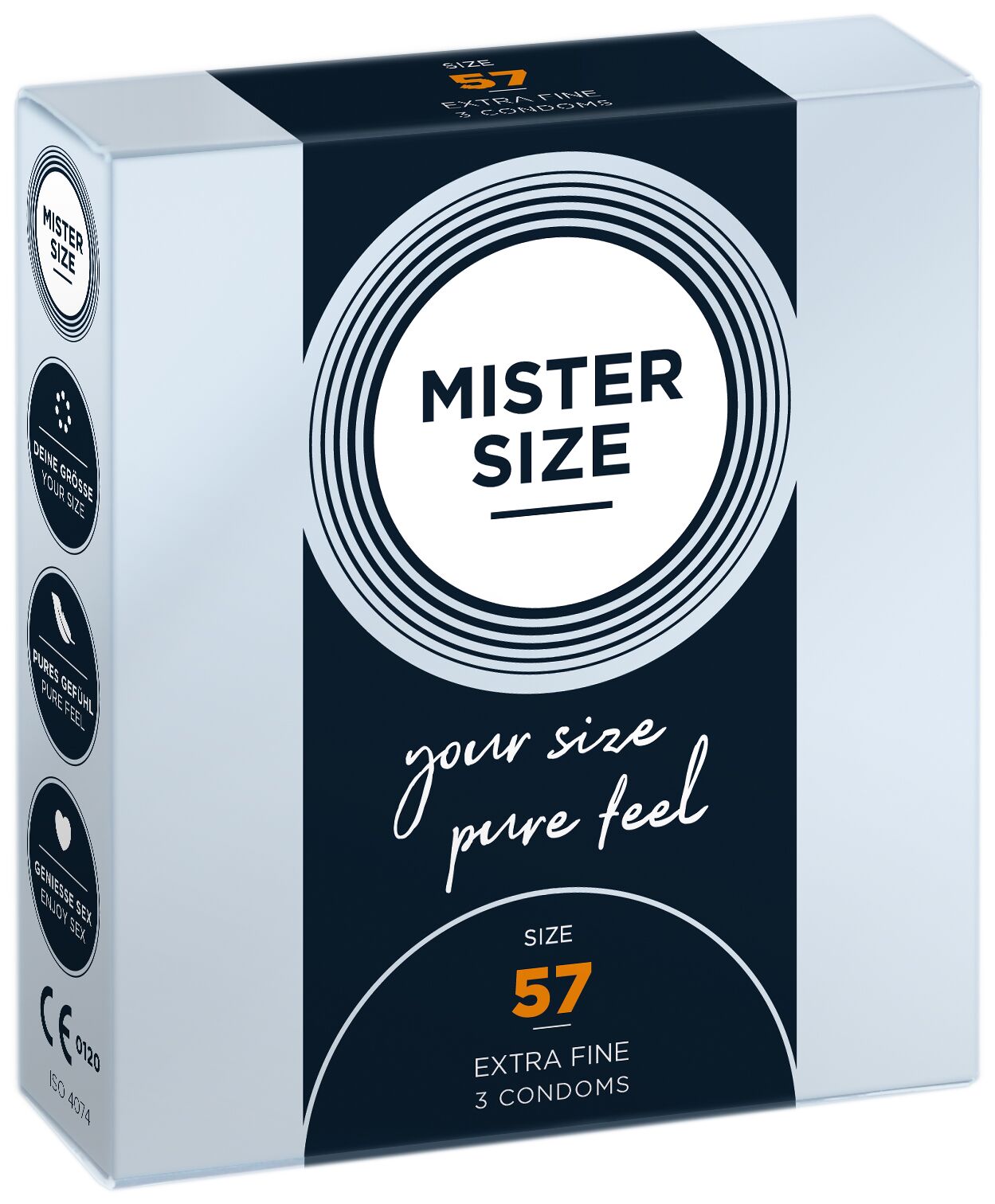 Mister Size condoms - pure feel - 57 (3 condoms), 0.05 mm thickness